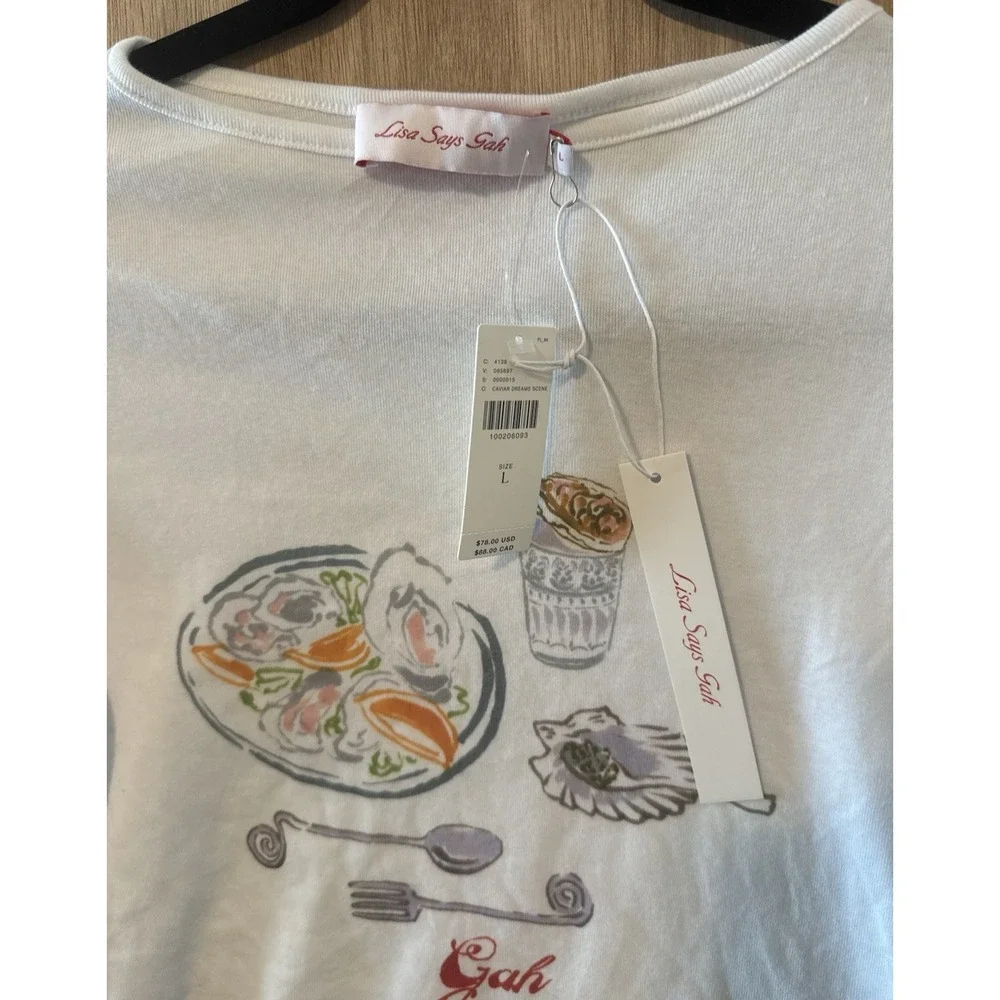 Lisa Says Gah Alex Shrunken Graphic Tee Caviar Dreams Scene Size L NEW Orig $78 - Picture 2 of 9